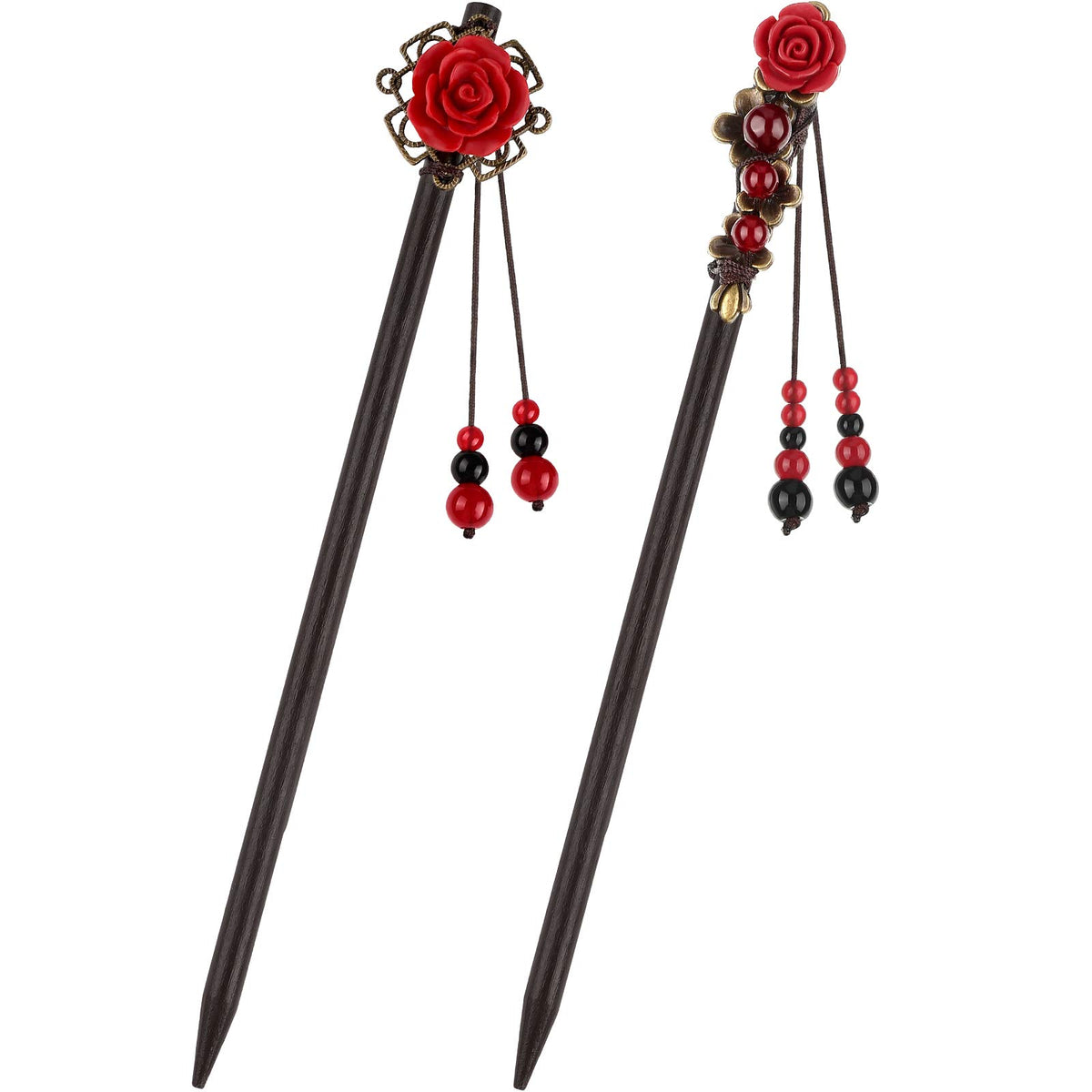 MAYCREATE Wooden Hair Sticks for Elegant Updos with Floral Tassel Design | Set of 2 for Women