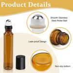 MAYCREATE Glass Roller Bottles for Essential Oils 15 pcs 10 ml featuring Stainless Steel Roller Bead and Amber Glass | Includes Funnel & Cap Opener