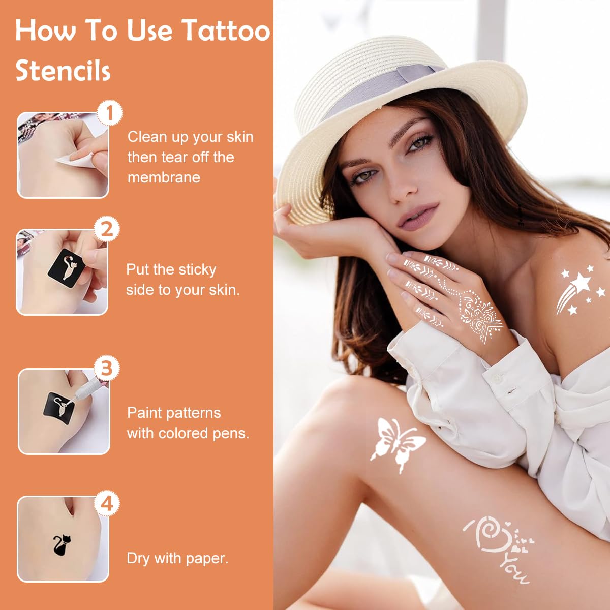 MAYCREATE Henna Tattoo Stencil Stickers for Hands and Body featuring 14 Sheets | Skin Safe for Women and Girls