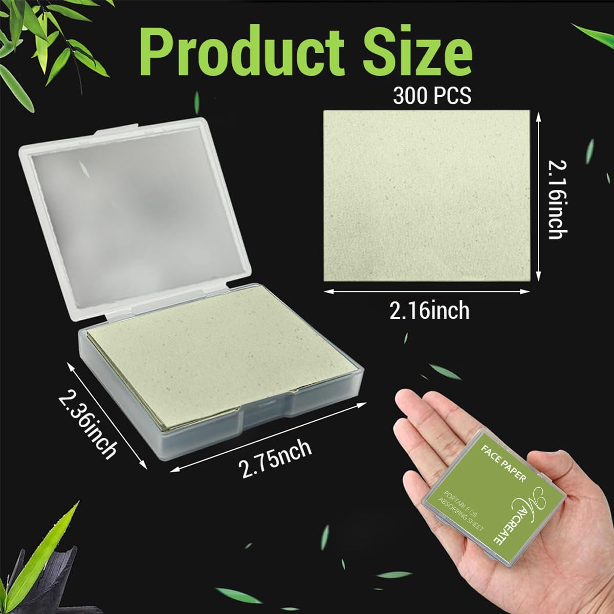 MAYCREATE® 300Pcs Face Oil Blotting Paper Natural Green Tea Carbon Linen Oil-absorbing Sheets for Oily Skin, Portable Oil Absorbing Sheets for Men and Women