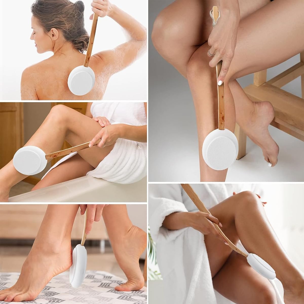 MAYCREATE Lotion Applicator for Back with 17 in Wooden Handle and 3 Replaceable EVA Heads | Bath and Shower Brush