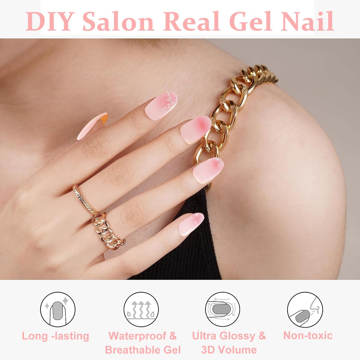 MAYCREATE Semi Cured Gel Nail Strips for DIY French Tips with UV Activated Coating | 16PCS Set