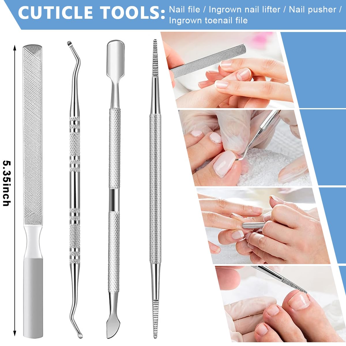 MAYCREATE Toenail Clipper Kit for Ingrown and Thick Nails with Rotatable Clipper | 7pcs Stainless Steel Set for Men and Women