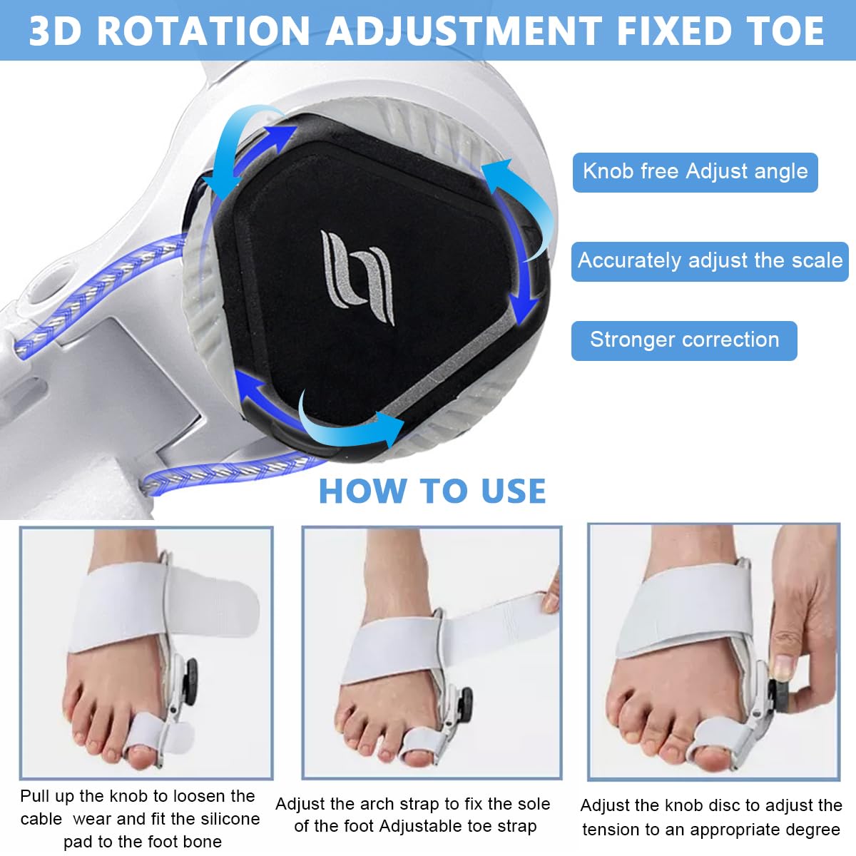 MAYCREATE Bunion Thumb Corrector for Left and Right Foot with Adjustable Rotating Knob | Toe Separator for Men and Women