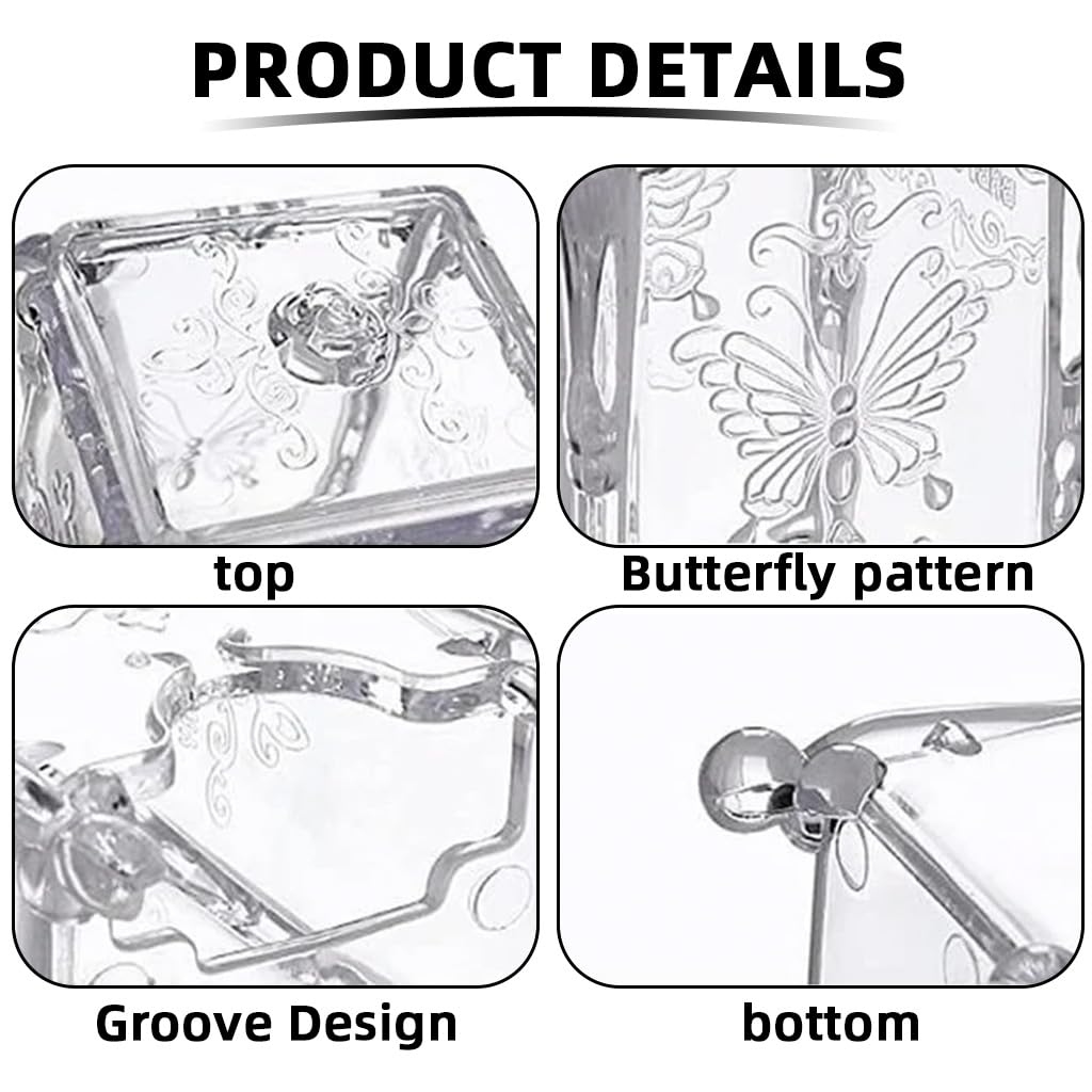 MAYCREATE Makeup Cotton Pads Dispenser for Vanity Organization with Clear Acrylic Design | Butterfly Embossed Holder