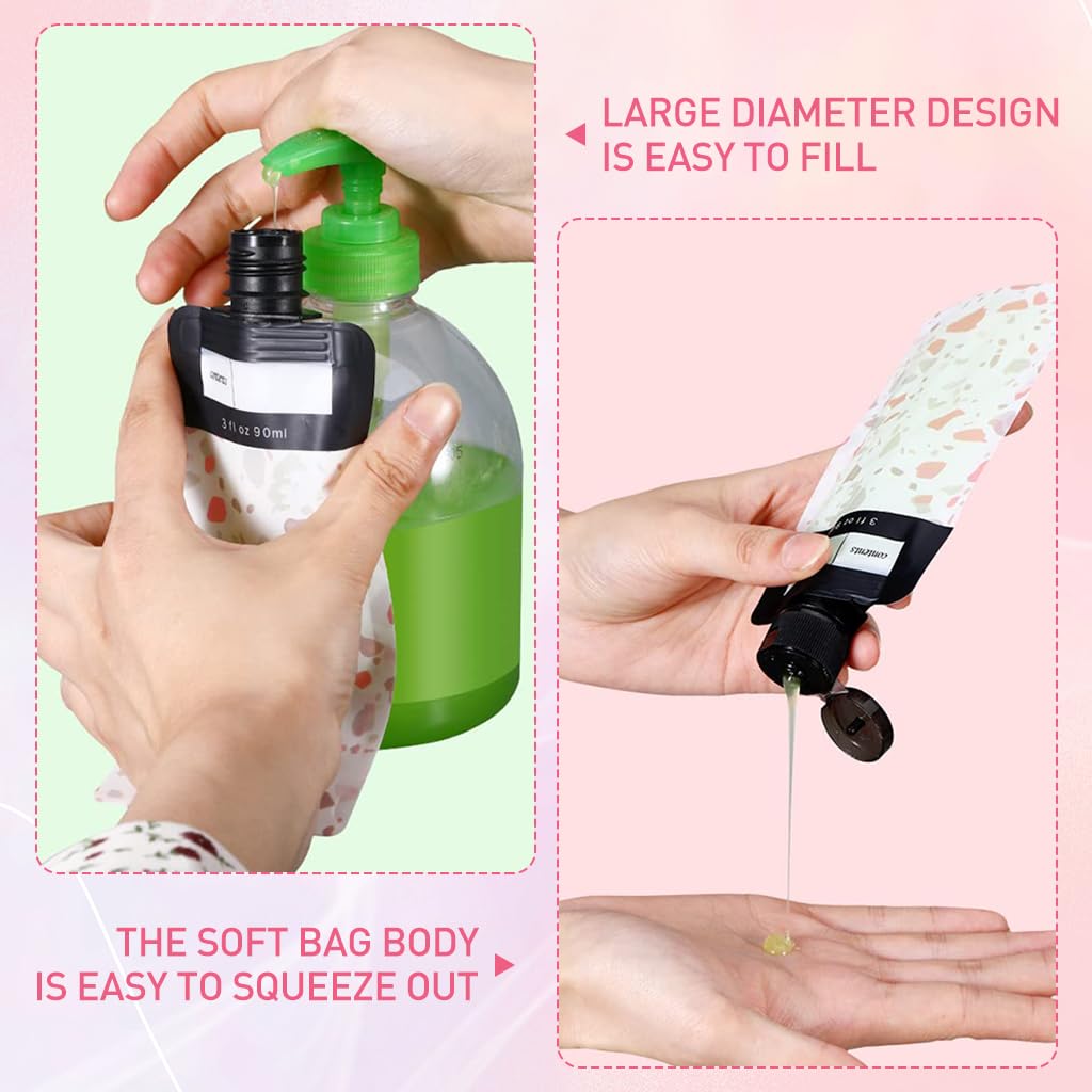 MAYCREATE Travel Bottles for Toiletries with Leak Proof Twist Off Lids 6pcs 90ml PET Pouches