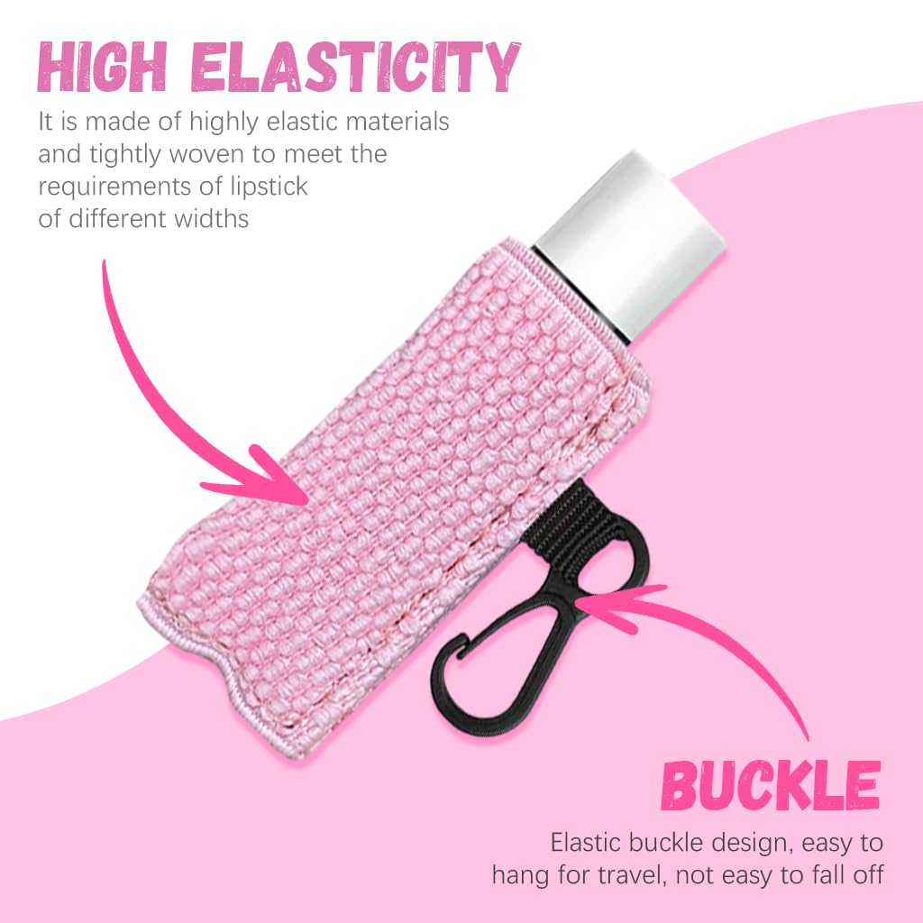 MAYCREATE Lipstick Holder Keychain Sleeves with Quick Release Buckle 2.6 x 6 cm Black & Pink for Women