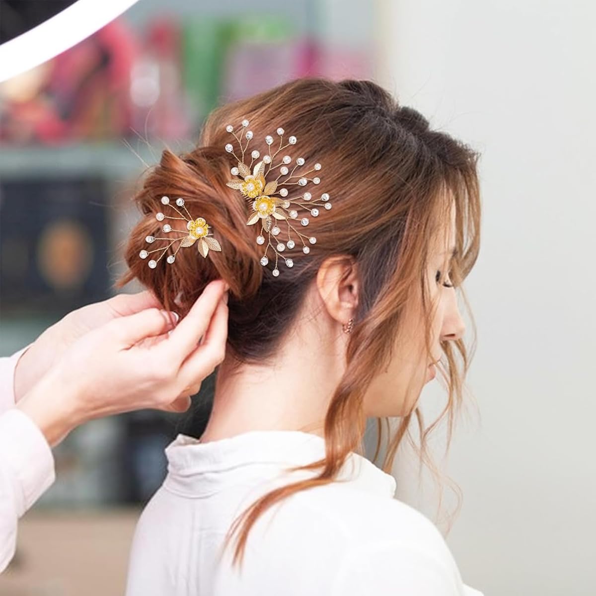 MAYCREATE Wedding Hair Pins for Brides featuring 5Pcs Alloy Pearl Floral Design | Elegant Updo Accessories