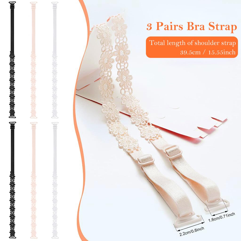 MAYCREATE Bra Straps for Women with Non Slip Lace Flower Design 15.55 in Adjustable Length | 3 Pairs