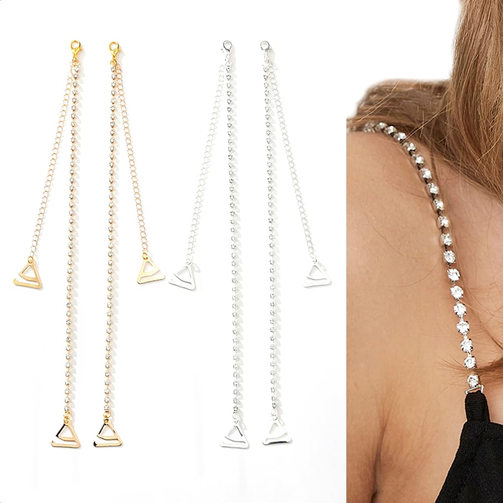 MAYCREATE Rhinestone Bra Straps for Festival and Bridal Wear featuring Adjustable 42–45 cm Chain