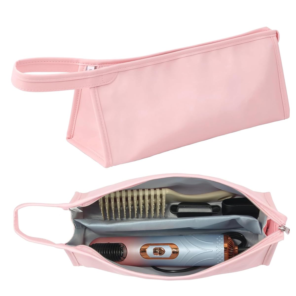 MAYCREATE PU Leather Travel Case for Airwrap Styler featuring 2 Compartments and 39.5×22 cm Size | Waterproof Pink Storage Bag