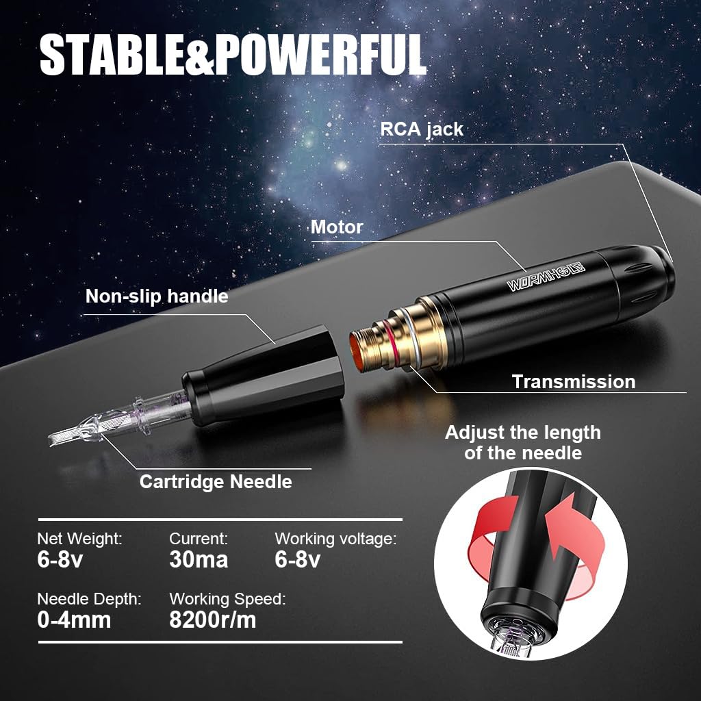MAYCREATE Tattoo Machine Kit with 20 Cartridge Needles and Ergonomic Rotary Pen | for Beginners and Professional Artists