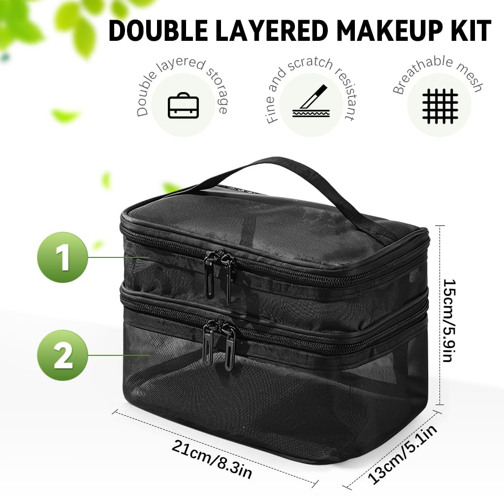MAYCREATE Makeup Pouch Bag for Travel Organization with Double Layer Mesh Nylon | 2 PCS
