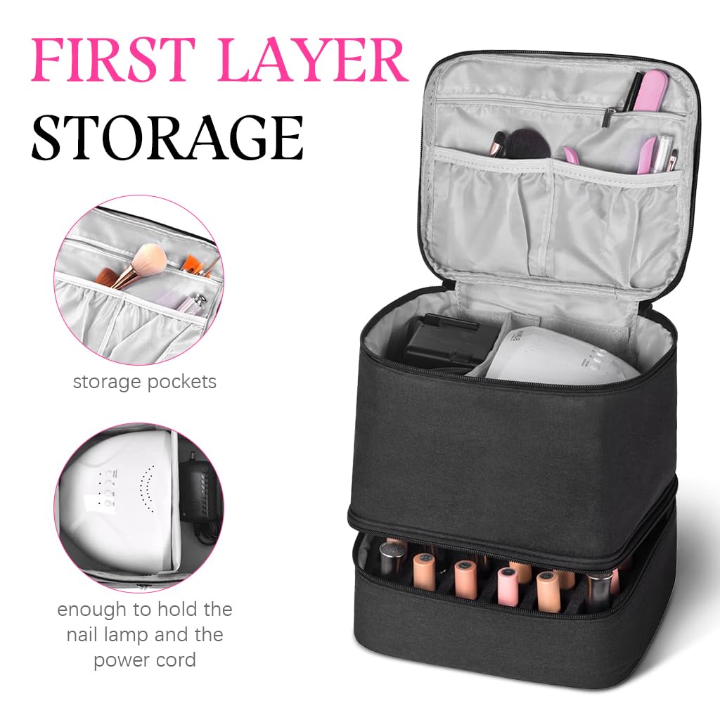 MAYCREATE Nail Polish Organizer for Travel with Dual Layer Design 30 Bottles 15ml | PU Carrying Case