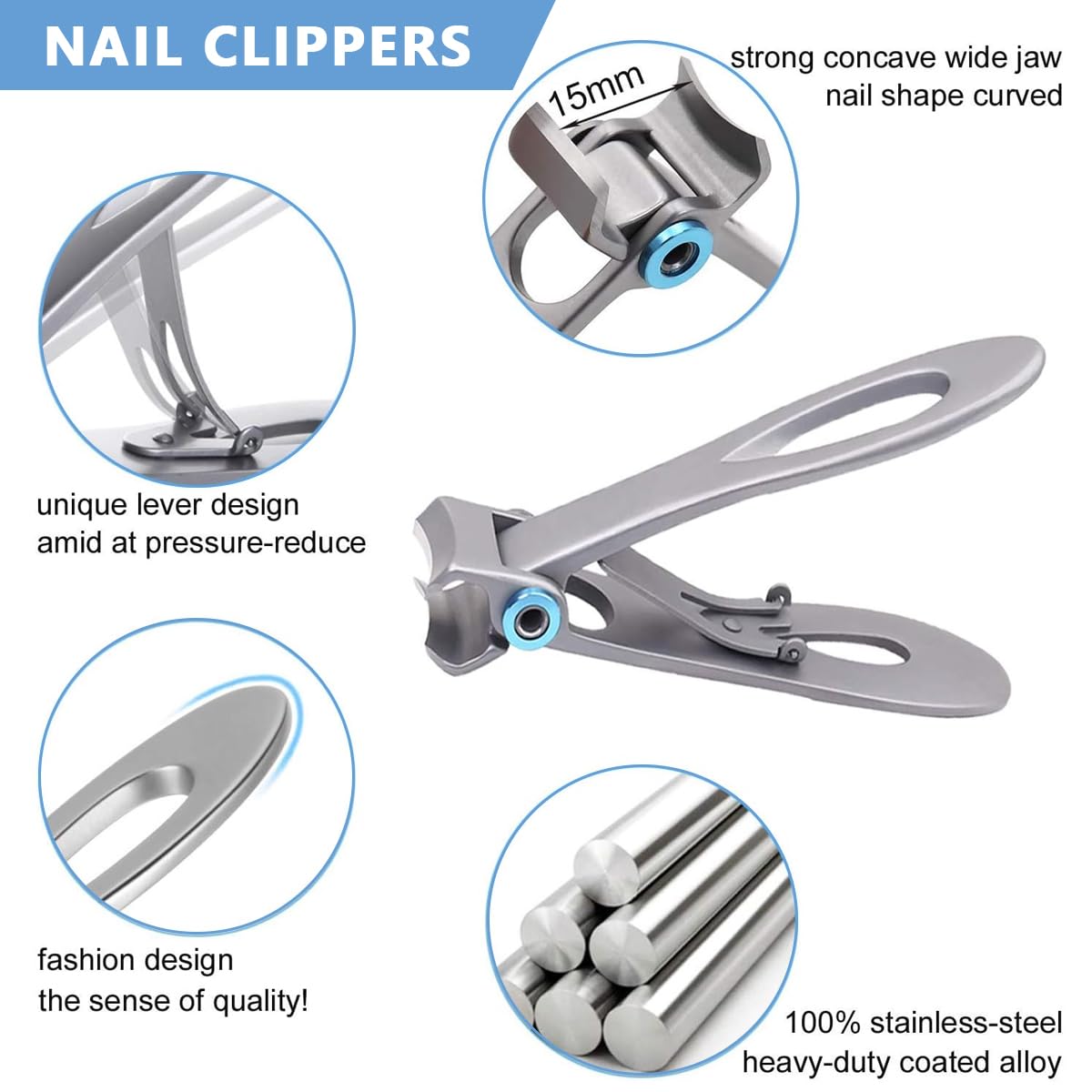 MAYCREATE® 7pcs Toenail Clipper Kit for Ingrown Nail Thick Toenails Clipper Kit with Nail File, Rotatable Nail Clipper, Manicure Pedicure Kit Stainless Steel Toe Nail Clipper for Men Women