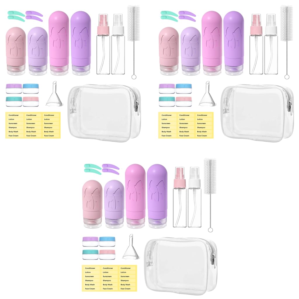 MAYCREATE Travel Bottle Kit for Toiletries with 48 pcs 60 and 90 ml leakproof silicone bottles | TSA compliant reusable set
