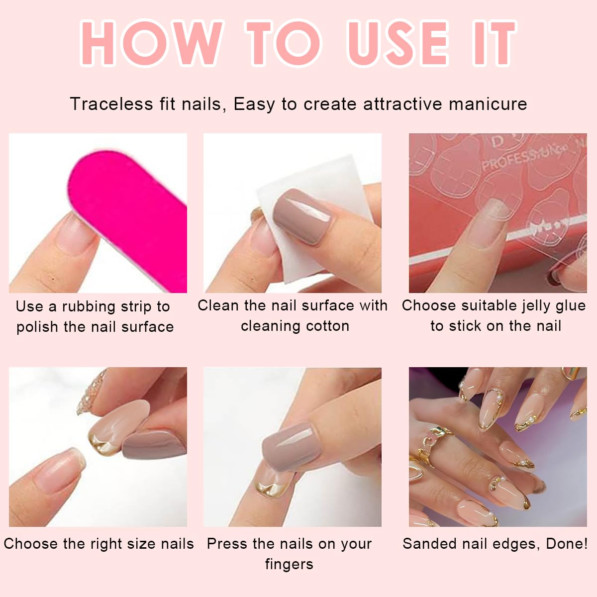 MAYCREATE Press On Nails for DIY Nail Art featuring 3D Embossed Almond Design 24 Pcs Set