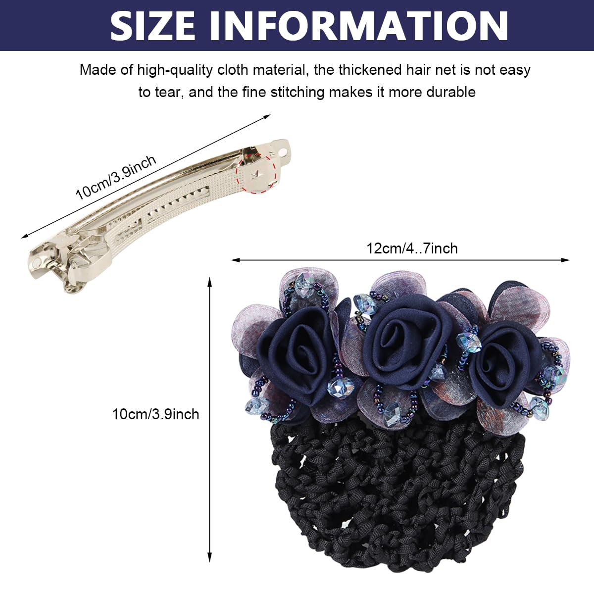 MAYCREATE Floral Hair Snood Net Barrette for Work or Dance with Alloy Clip and 2 PCS Set
