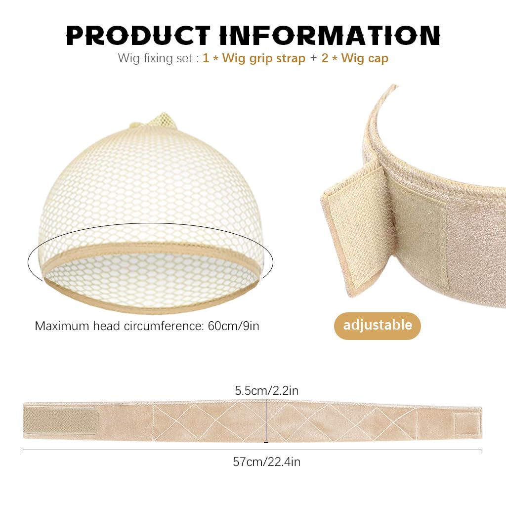MAYCREATE Wig Grip Band for Securing Lace Front Wigs with Adjustable Velvet Material | Includes 1 Wig Grip and 2 Wig Caps