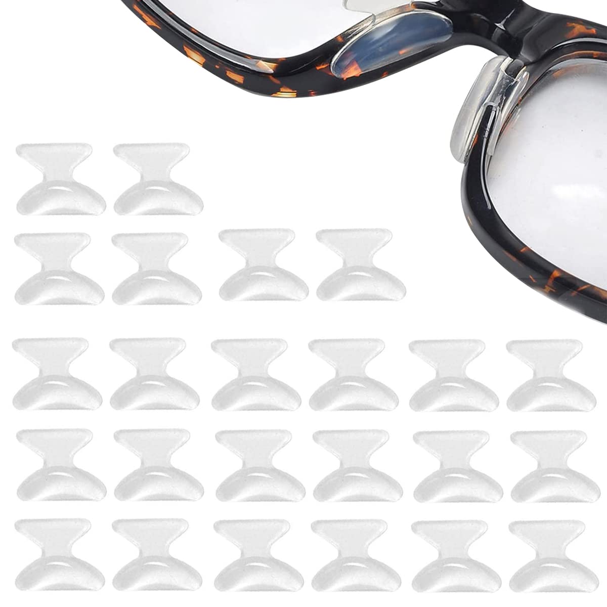 MAYCREATE Silicone Eyeglass Nose Pads 24 Pairs with Hourglass Butterfly Design | Self-Adhesive Anti-Slip Grip