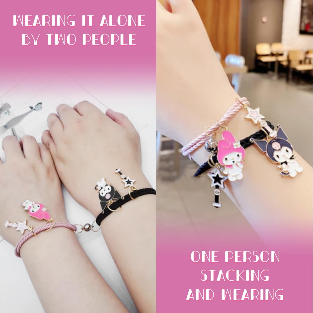 MAYCREATE® 2 Pcs Friendship Bracelet for Girls Women Kuromi Couple Bracelet Cute Sanrio Magnetic Matching Bracelets BFF Best Friend Bracelet Long Distance Touch Bracelet Birthday Gift for Girls, Women