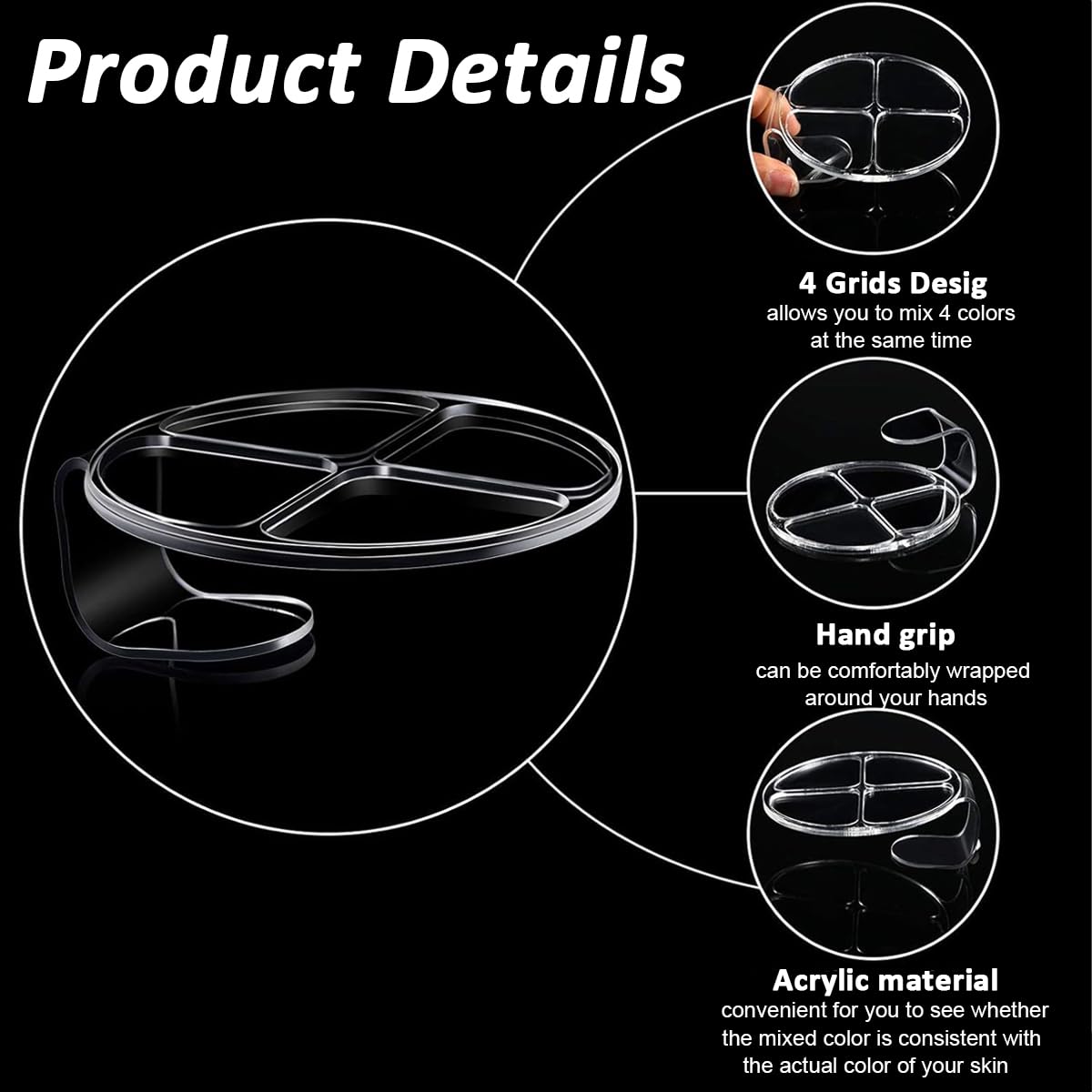 MAYCREATE Hand Makeup Spatula Mixing Palette Set for Artists with 4 Grid Acrylic Design | Includes Double Head Blender Stick