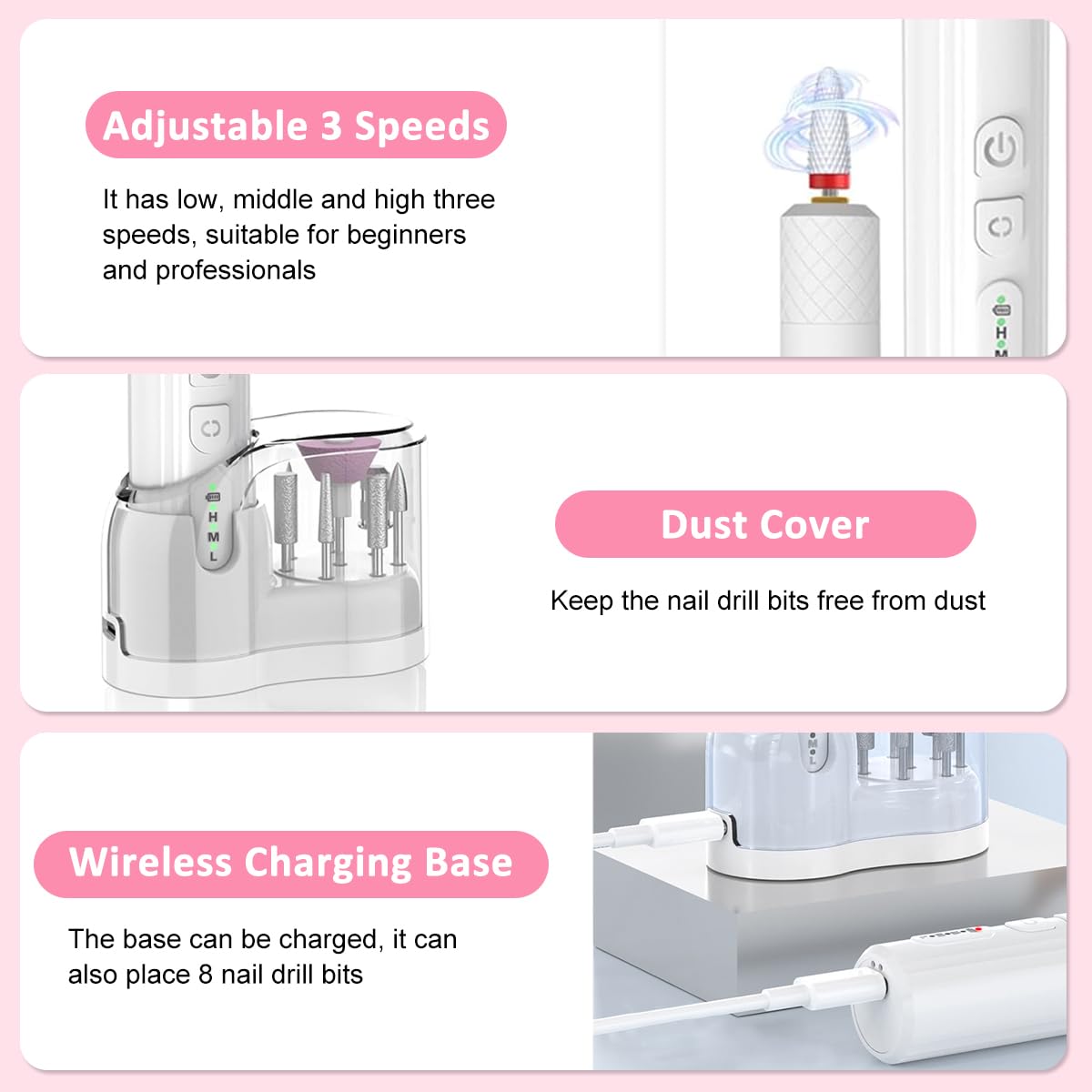 MAYCREATE Nail Drill for Gel Nails featuring Rechargeable Cordless Design | Professional Manicure Kit