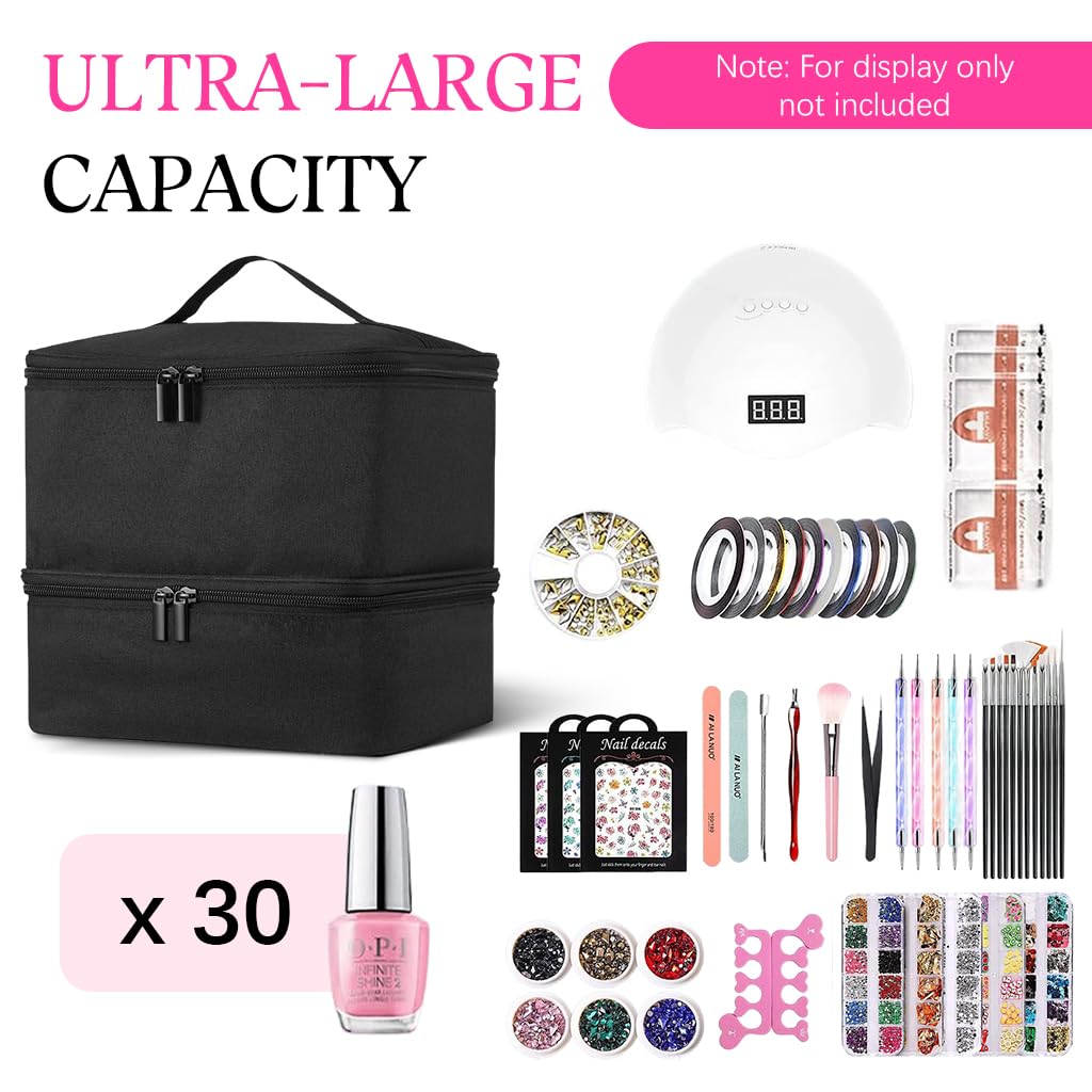 MAYCREATE Nail Polish Organizer Bag for Travel with Dual Layer Design for 30 Bottles | PU Material Carrying Case