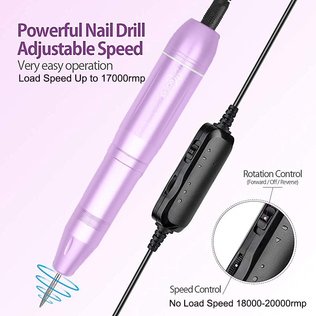 MAYCREATE Nail Drill Machine for Manicure Pedicure with 22pcs Set featuring 20000rpm Adjustable Speed | Portable USB Electric Filer for Women