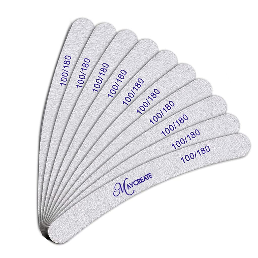 MAYCREATE® 10PCS Nail Files, Professional Nail File Set, Curved Fingernail files, 100/180 grit Double-Sided Emery Board Manicure Tools for Home and Salon Use