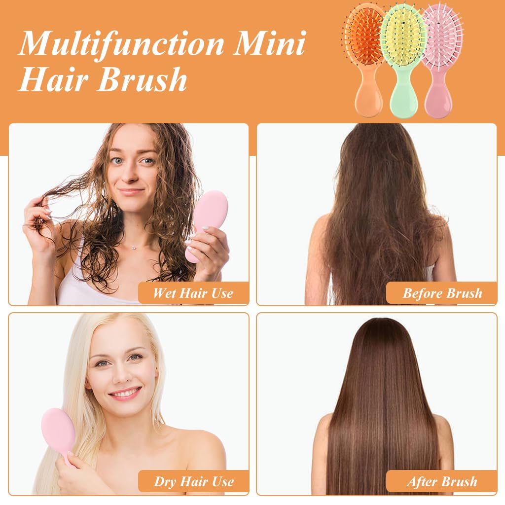MAYCREATE 12 Pieces Mini Wet Hair Brush, Travel Detangling Brush, for Most Hair Types, with Ease Knots Without Tears or Breakage