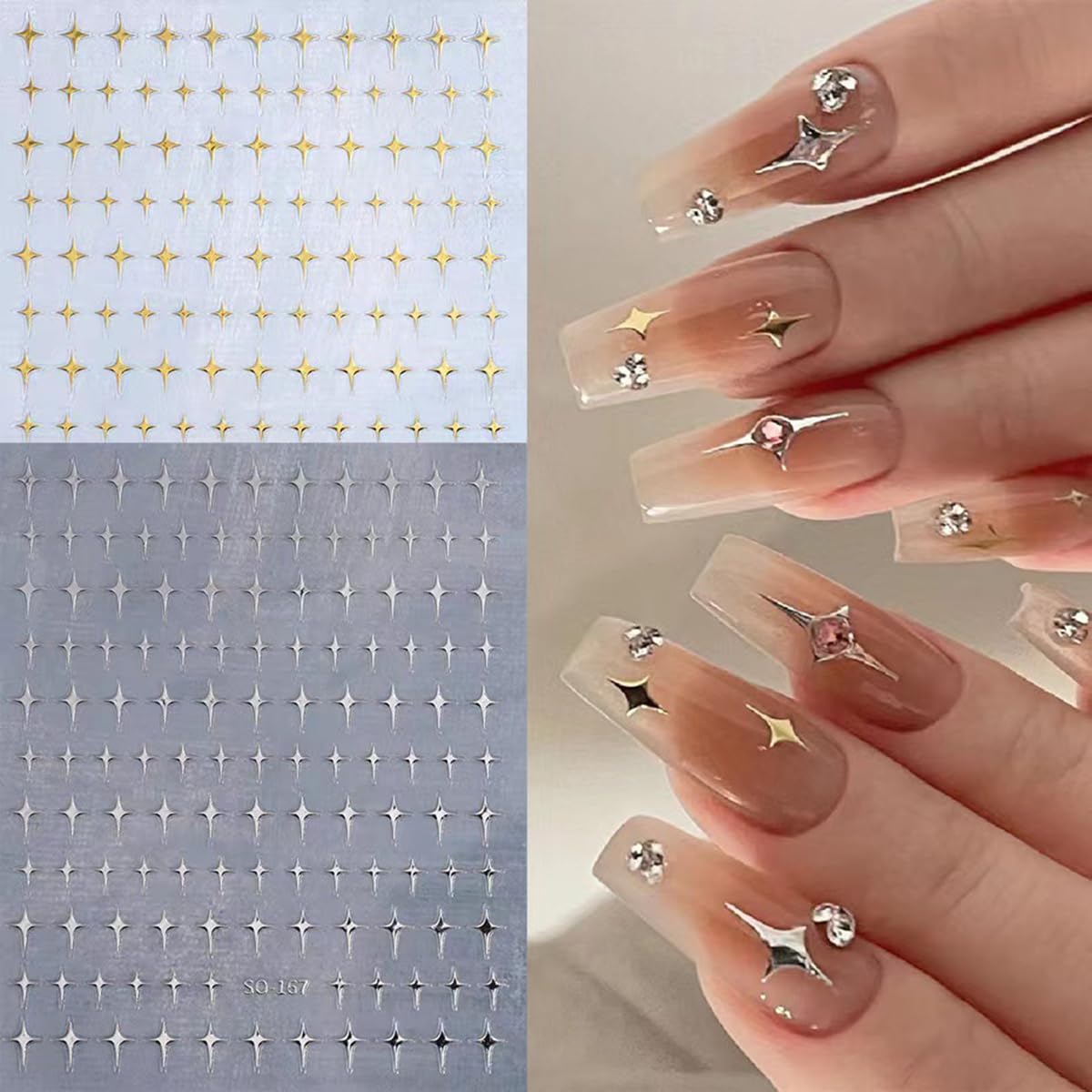 MAYCREATE Star Nail Stickers for DIY Extension Decoration featuring 6 Sheets 3D Galaxy Stars