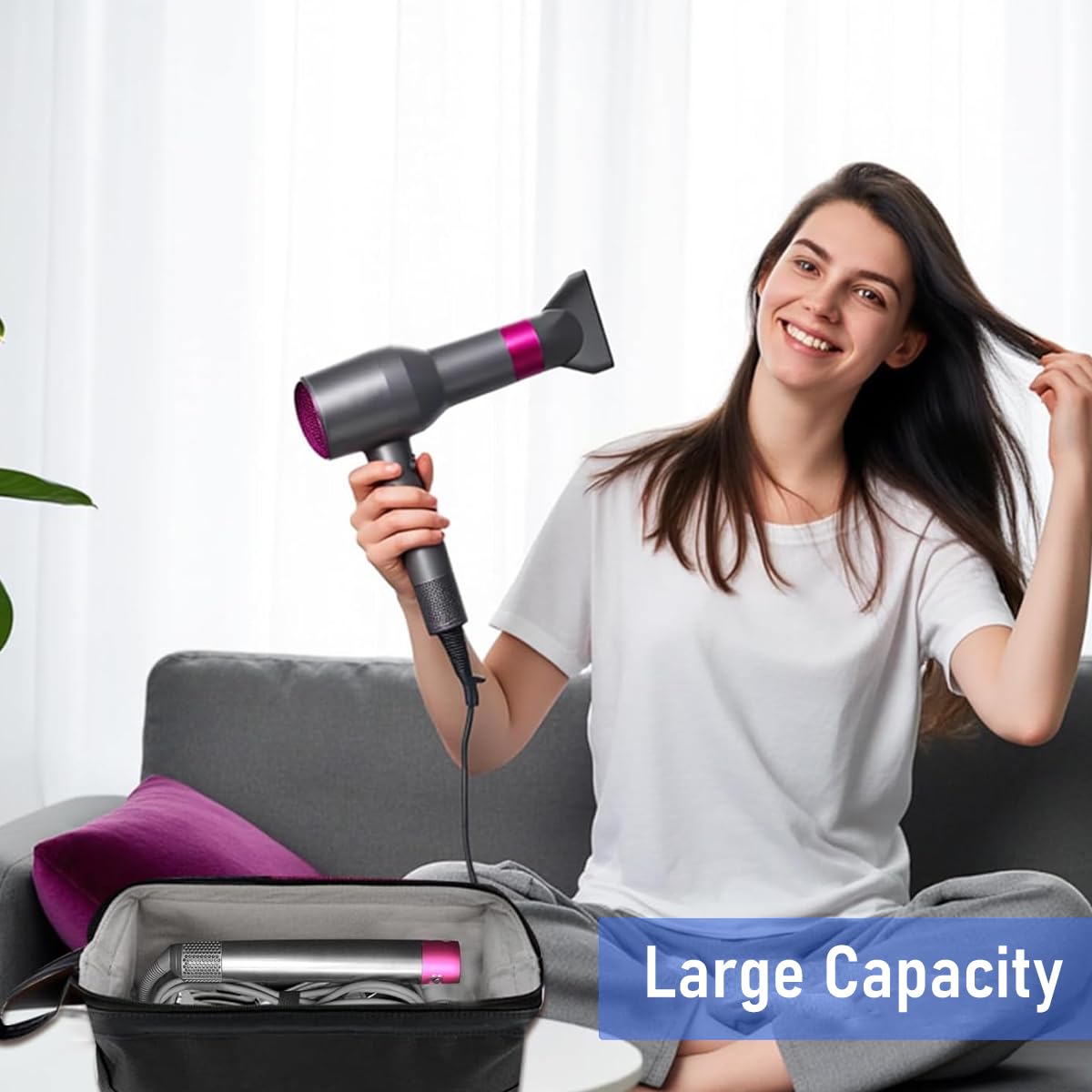 MAYCREATE Airwrap Travel Case for Dyson and Shark Flexstyle with 35x15x19cm Storage | Nylon Green Pouch for Hair Tools