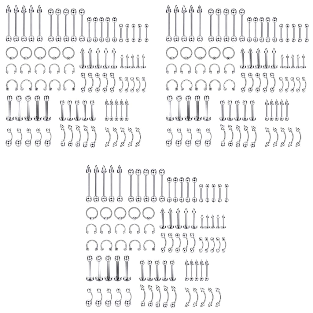 MAYCREATE Piercing Jewelry Set with 255 pcs Stainless Steel Rings for Nose Tongue and Belly | Unisex Body Art Collection