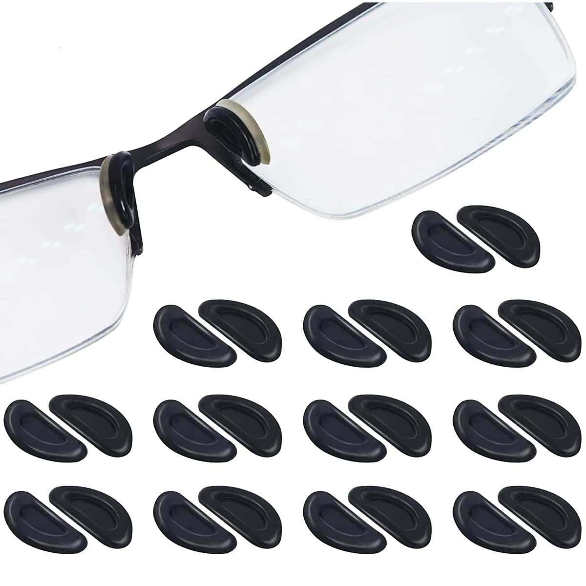 MAYCREATE Adhesive Eyeglasses Nose Pads for Glasses with D Shape 15×6×1.5 mm Black Silicone | 12 Pairs