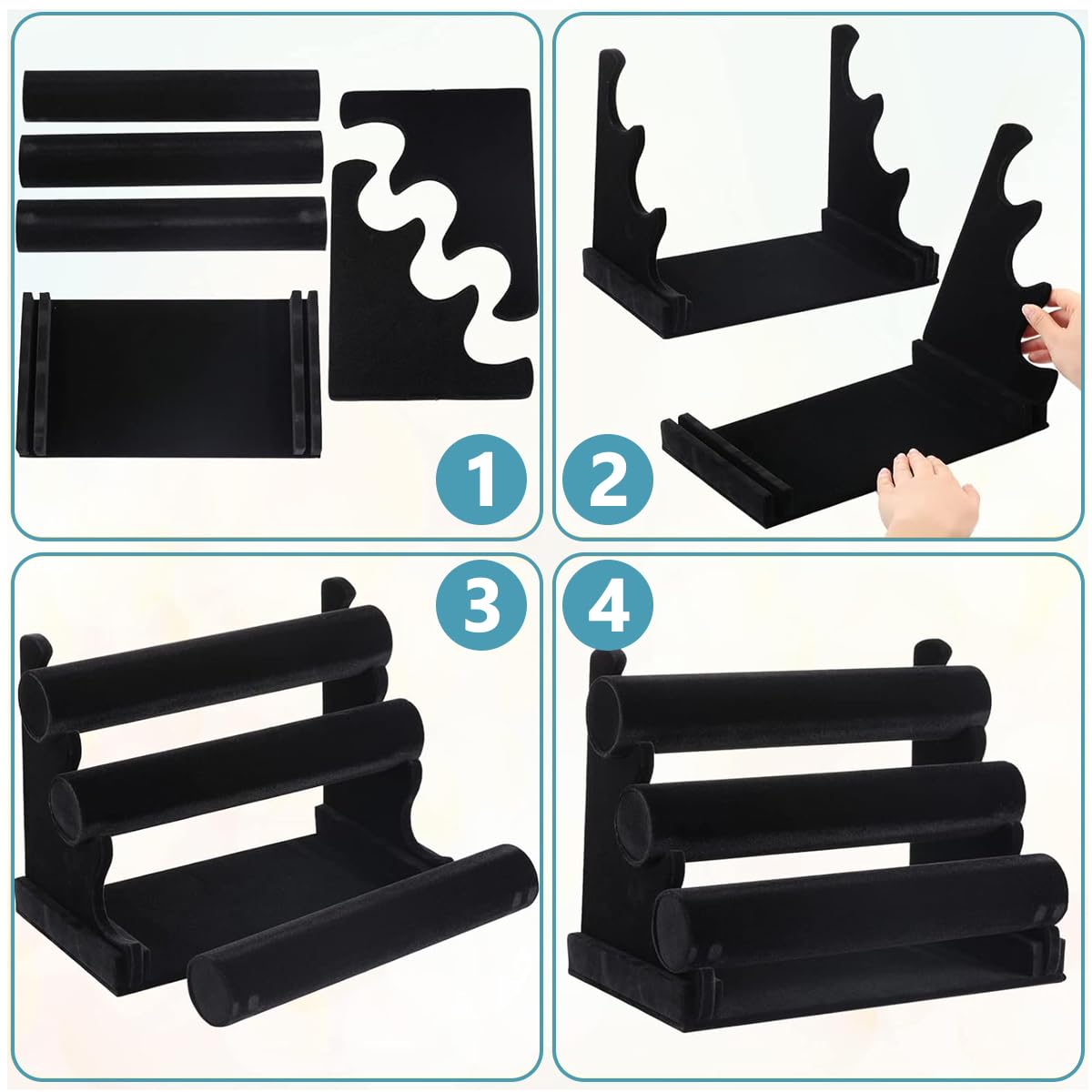 MAYCREATE Bracelet Organizer for Watches and Bangles with 3 Tiers Velvet Stand | Black