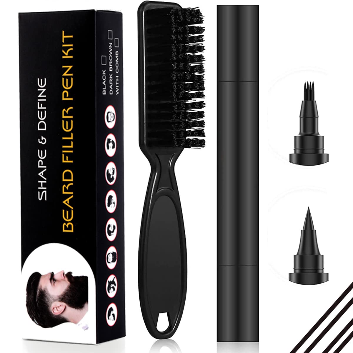 MAYCREATE Beard Pencil Filler with 2 Pen Nibs and Brush for Natural Beard Shaping | Coffee