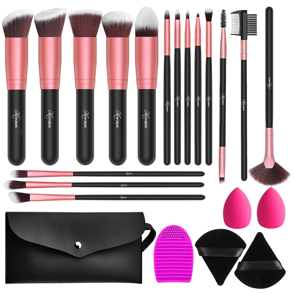 MAYCREATE® Makeup Brush Set Professional 22PCS with Storage Pouch Brush Sets in Makeup with Ultra Soft Bristles Premium Makeup Brushes Kit with 2 Makeup Sponges+2 Powder Puff +1 Brush Cleaner