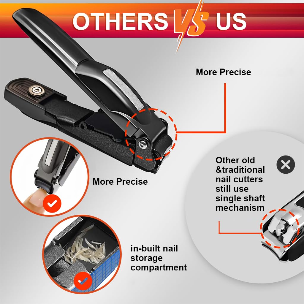 MAYCREATE Nail Cutter Set for Home and Travel with Wide Jaw and Nail Collection Bin | Stainless Steel Clippers and File in Storage Case
