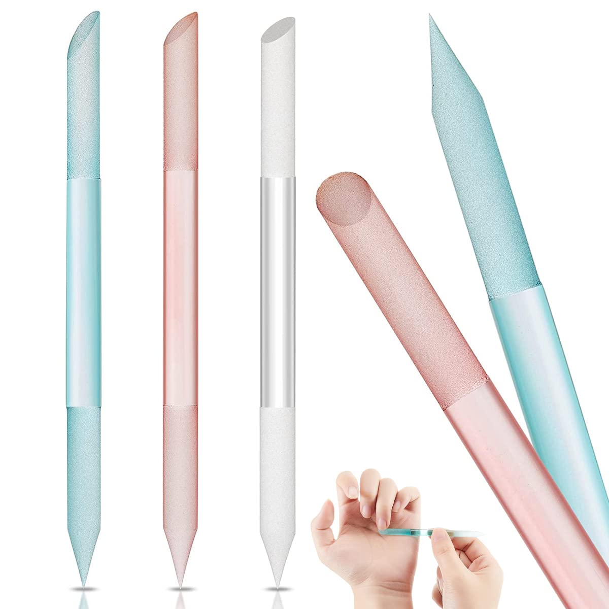 MAYCREATE 3pcs Glass Nail File Nail Filer Double Ends Cuticle Pusher Nail Filer Crystal Column Nail Filer Cuticle Pusher Manicure Tool
