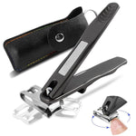 MAYCREATE Nail Clipper with 360° Rotatable Head and Long Handle Stainless Steel Cutter | Built in Nail File and PU Sleeve