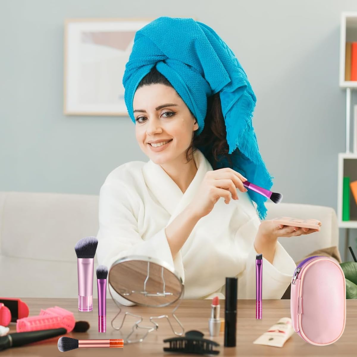 MAYCREATE Travel Makeup Brush Set 10pc with Short Handles and Synthetic Bristles | Zipper Pouch