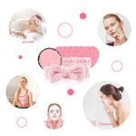 MAYCREATE Hairband Set for Skincare and Face Wash with 9Pcs Soft Sponge Pads | Pink Bow Design