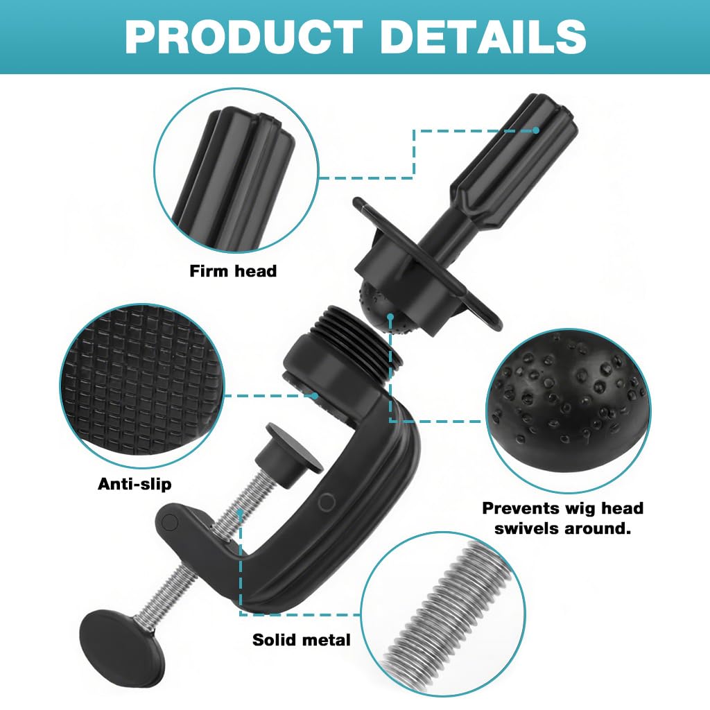 MAYCREATE Wig Mannequin Head Stand for Styling and Display with Adjustable Desk Clamp | Universal Fit for Foam Canvas or Plastic Heads