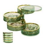 MAYCREATE® Small Jewelry Organizer Box Case, 4-Tier Rotating Round Bracelets Earrings Holder Storage Stand with Lid, Multi-compartment Jewellery Box for Rings Necklaces & Accessories (Clear Green)