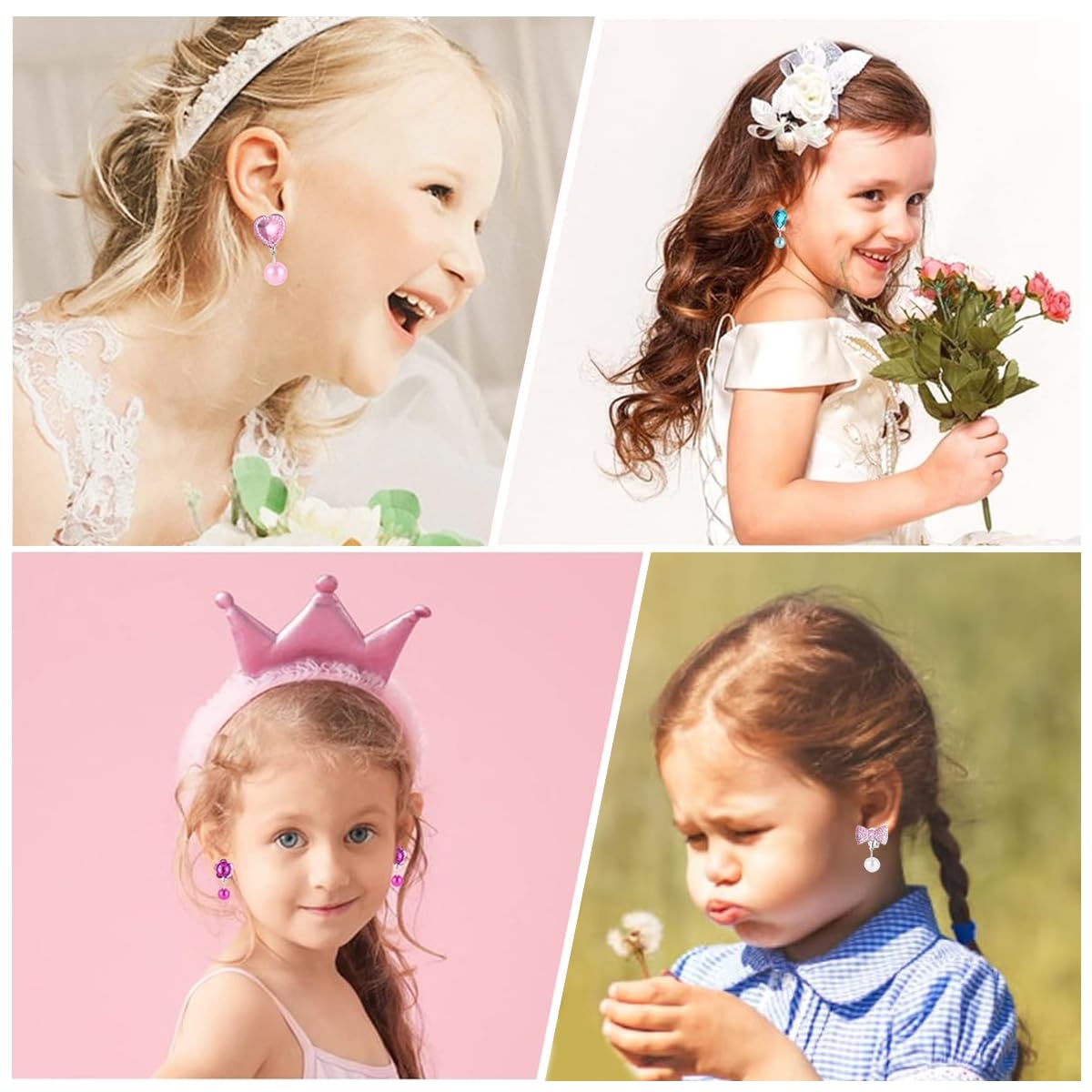 MAYCREATE 7 Pairs Earinging for Girls Stylish Clip On Earrings for Non Pierced Ears Kids Earrings for Girls Color Resin Crystal Earrings Jewelry Pretend Play Party Favor Dressing Up Jewelry