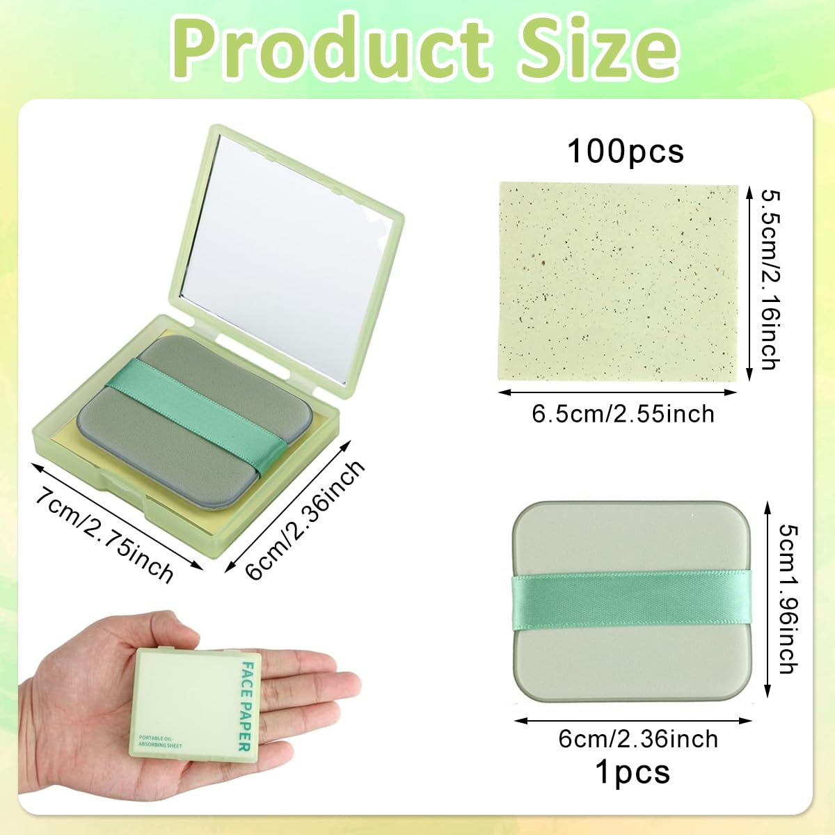 MAYCREATE Face Oil Blotting Paper for Oily Skin with Built In Mirror & Powder Puff Pad | 300PCS Natural Linen Bamboo Carbon Sheets