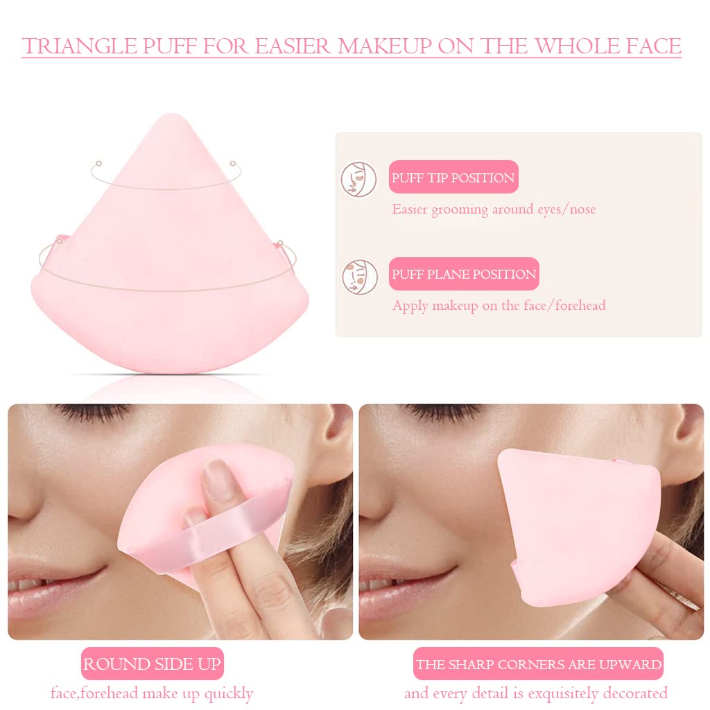 MAYCREATE Makeup Powder Puff for Face and Body with Triangle Design | 2pcs Pink Cotton