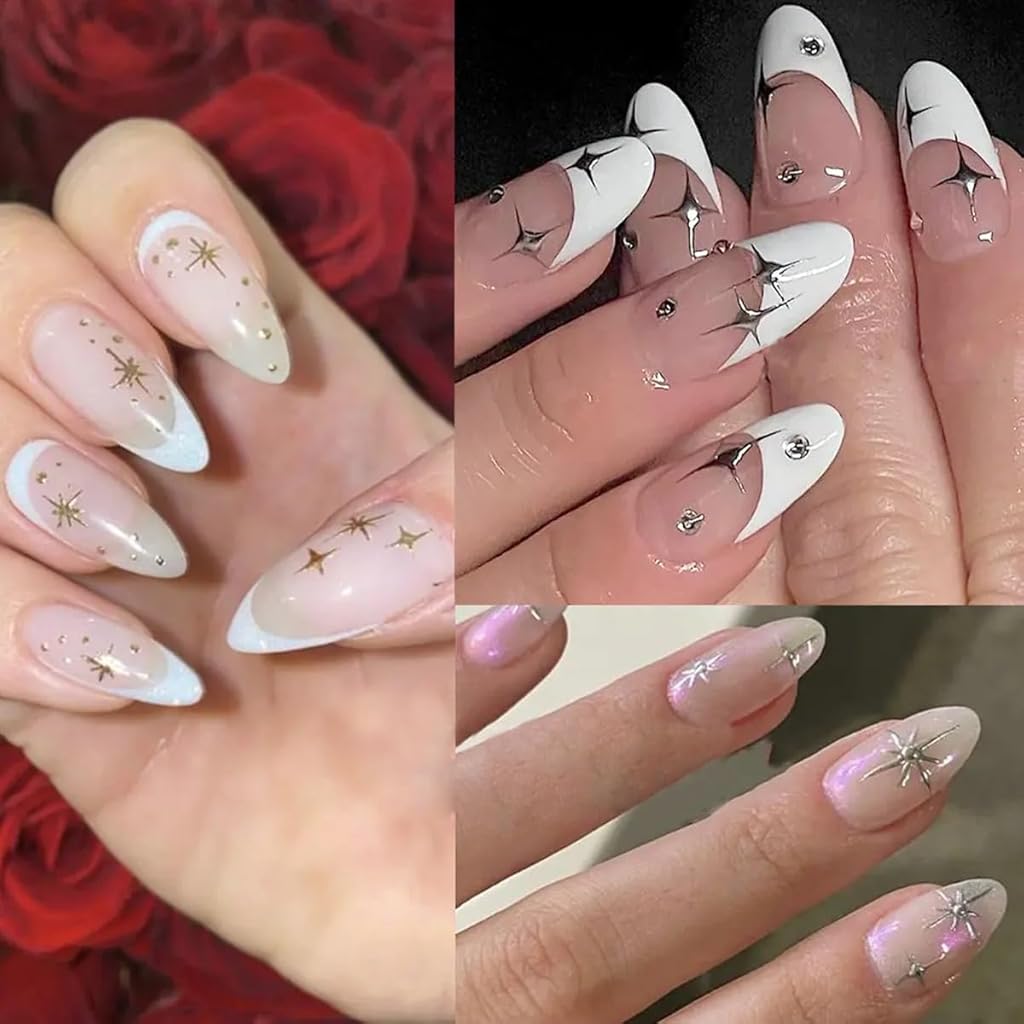 MAYCREATE® 6 Sheets Star Nail Stickers Y2K Art Decal 3D Galaxy Stars Design Self-Adhesive DIY Tips for Extension Decoration 12PCS