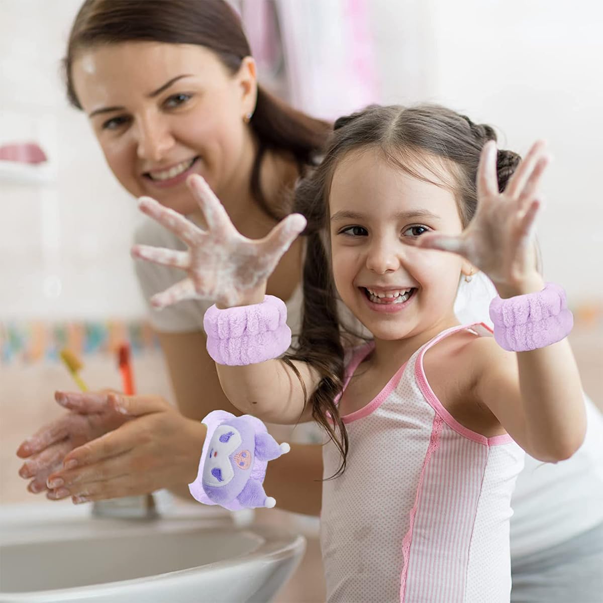 MAYCREATE Kuromi Spa Headband for Skincare with Elastic Plush 3Pcs Set | Face Wash & Makeup